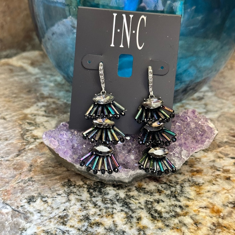 COPY - Silver Black Gemstone Dangle Beaded Earrings